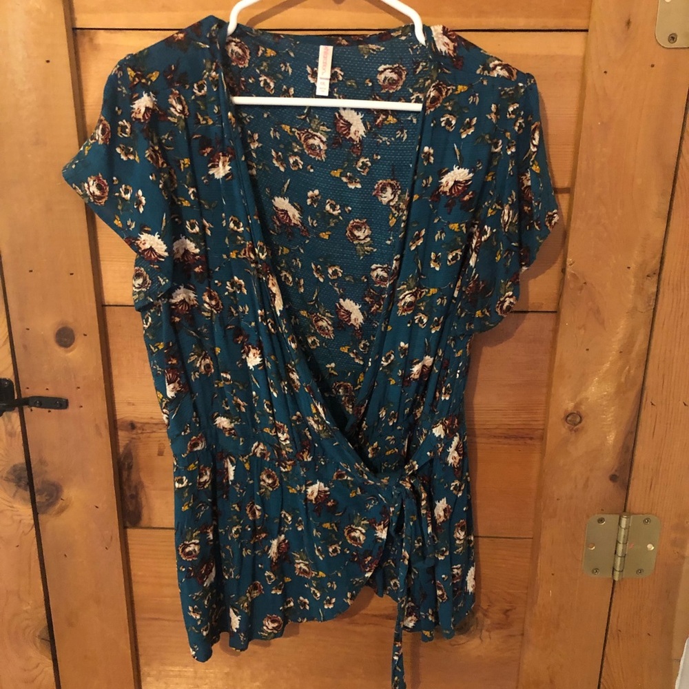 Floral Wrap Tie Top